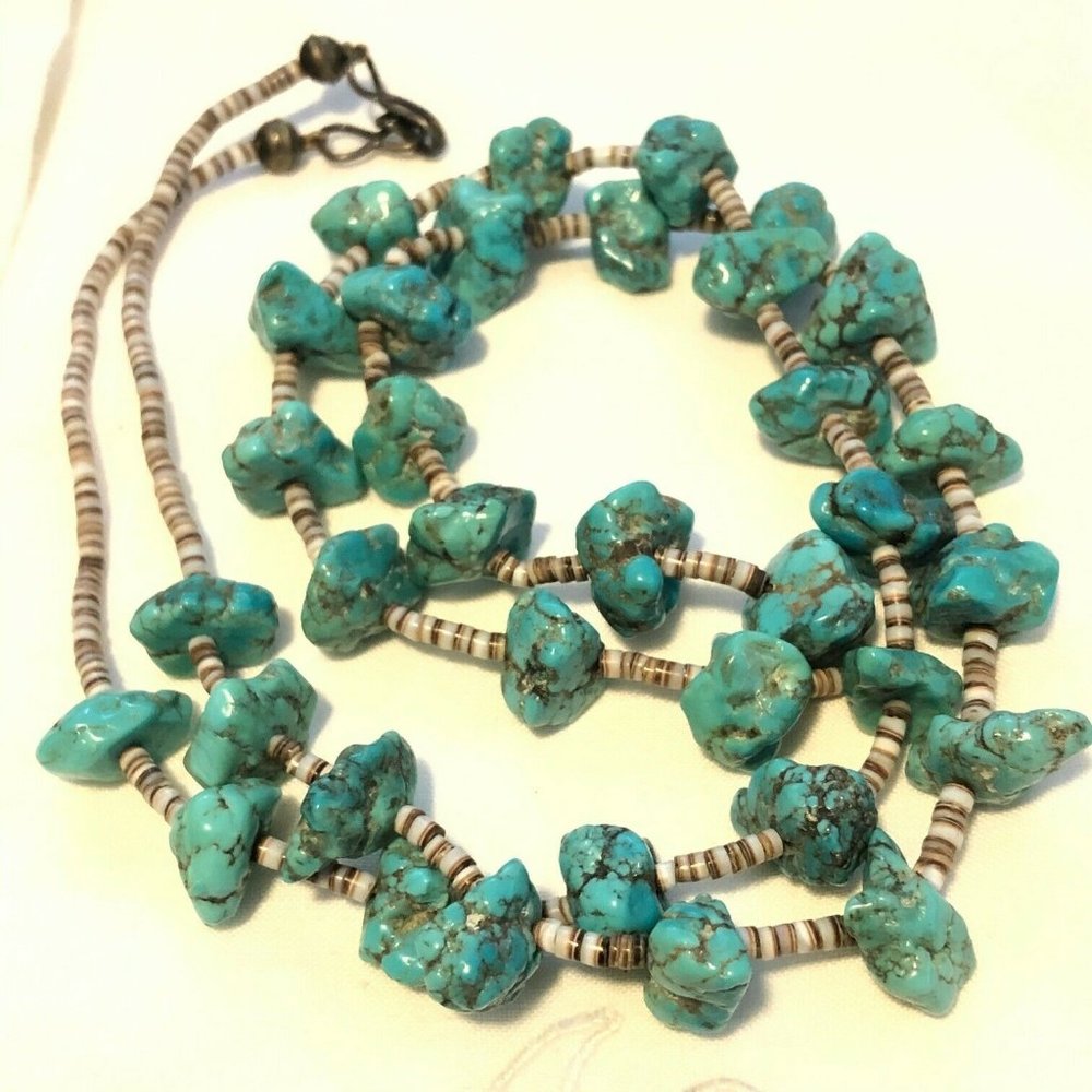 Vintage Navajo Pawn 925 Turquoise Nugget Necklace